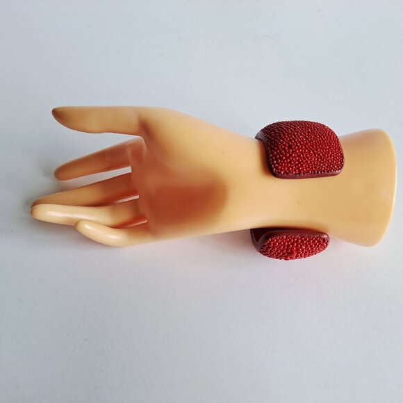 Women's Red Stingray Cuff Bracelet with Peace Crystal Sign - Picture 13 of 14